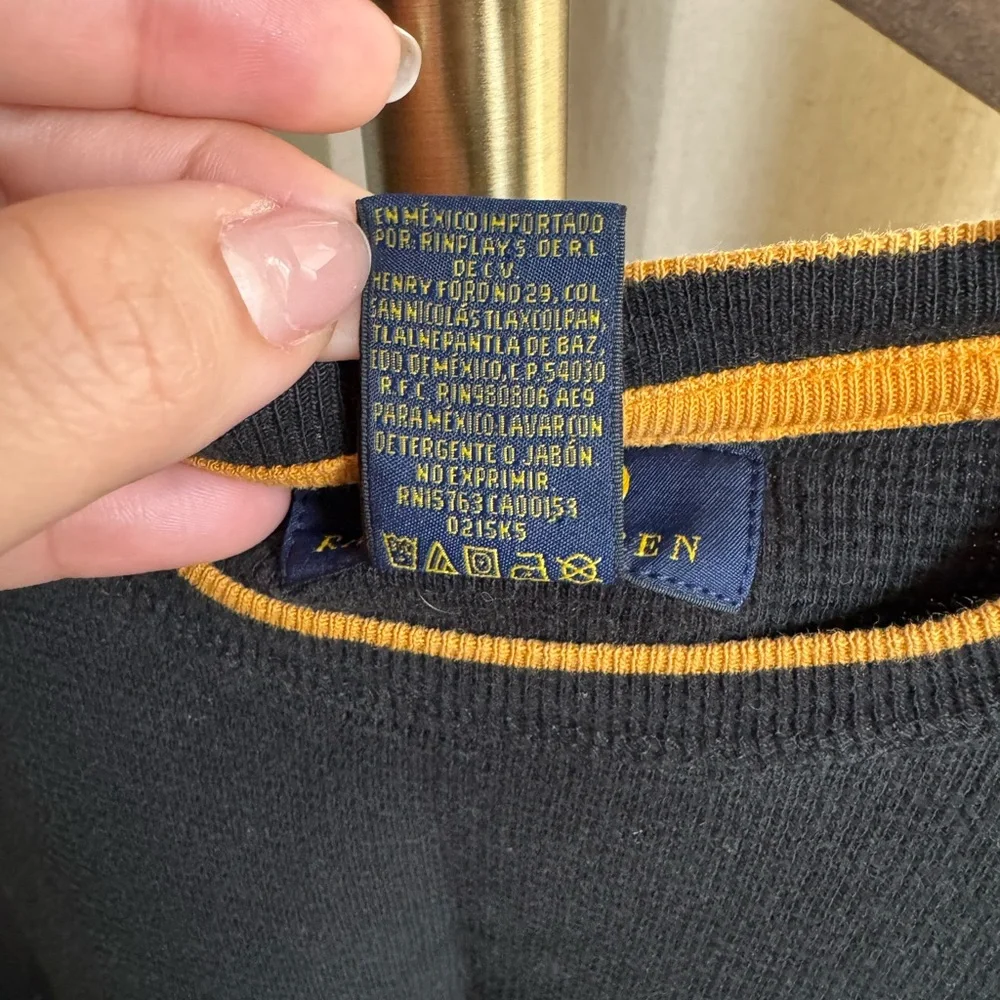 Polo by Ralph Lauren Black Shirt with Yellow Trim | Large - Picture 3 of 4